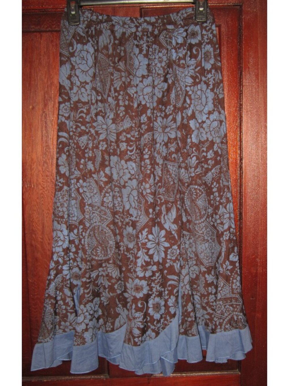 April Cornell XS Midi Maxi Skirt Flared Floral Print Ruffle Pull On Cottagecore